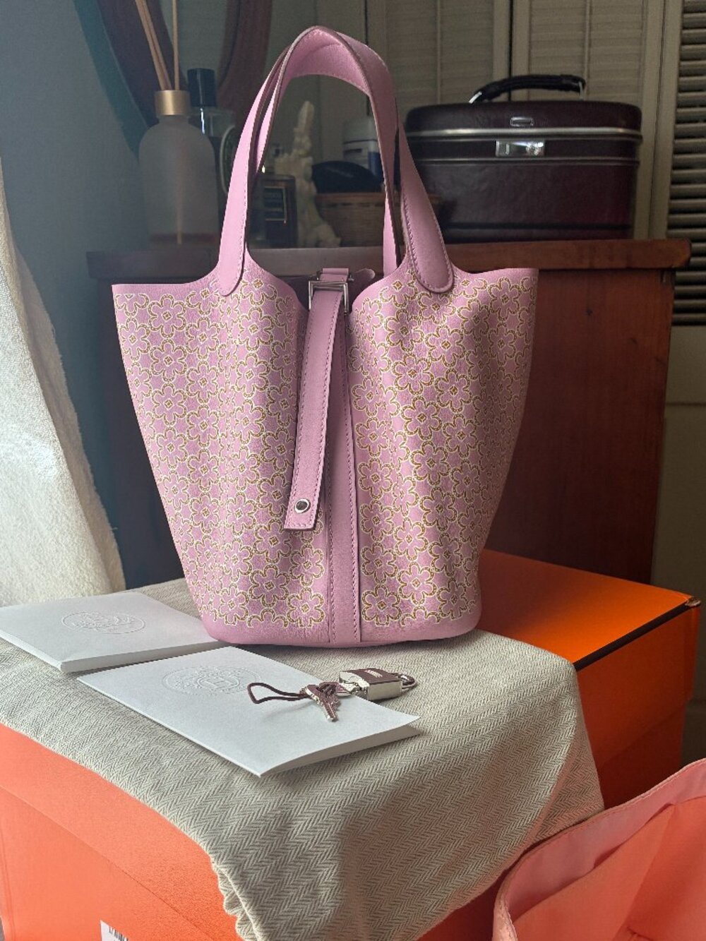 Hermes Picotin 18 Limited Edition Mauve Sylvestre Lucky Daisy Swift Palladium
